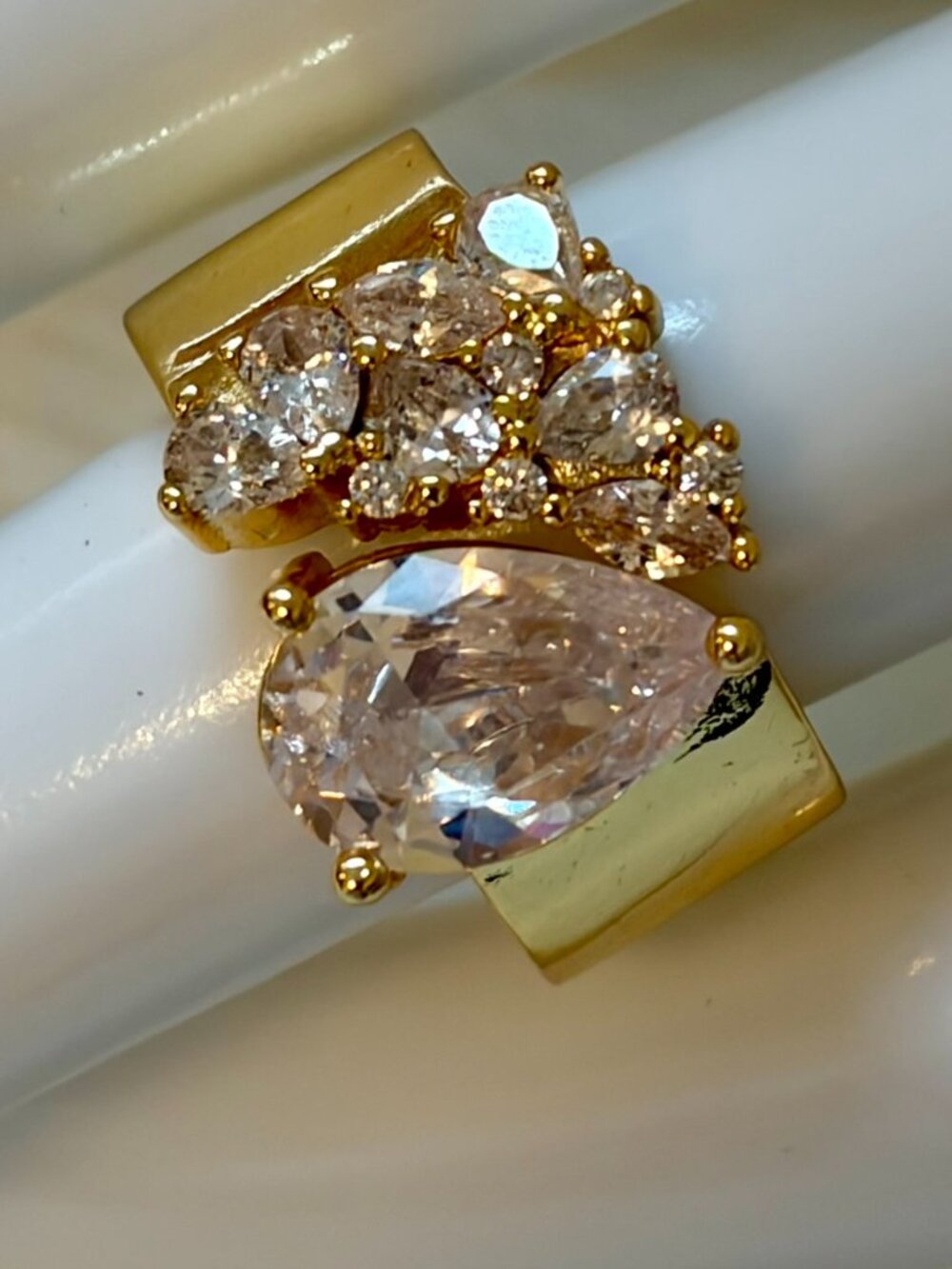 NEW 14K Gold Plated Pear Cut CZ Statement Ring | Luxe Fashion Sparkle | Bridal